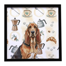 Load image into Gallery viewer, Liver and Tan Bloodhound Coffee Bar Framed Metal Print