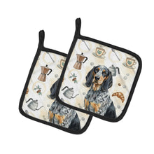 Load image into Gallery viewer, Bluetick Coonhound Coffee Bar Pair of Pot Holders