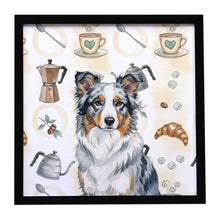 Load image into Gallery viewer, Blue Merle Border Collie Coffee Bar Framed Metal Print