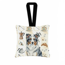 Load image into Gallery viewer, Blue Merle Border Collie Coffee Bar Hanging Square Fabric Ornament 3.5 × 3.5