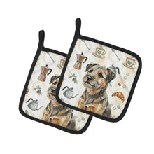 Load image into Gallery viewer, Grizzle and Tan Border Terrier Coffee Bar Pair of Pot Holders