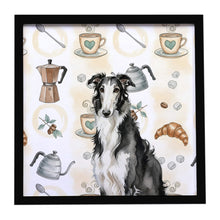 Load image into Gallery viewer, Black and White Borzoi Coffee Bar Framed Metal Print