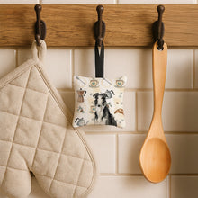 Load image into Gallery viewer, Black and White Borzoi Coffee Bar Hanging Square Fabric Ornament 3.5 × 3.5