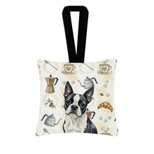 Load image into Gallery viewer, Boston Terrier Coffee Bar Hanging Square Fabric Ornament 3.5 × 3.5