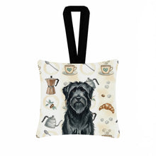 Load image into Gallery viewer, Black Briard Coffee Bar Hanging Square Fabric Ornament 3.5 × 3.5