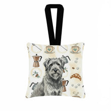 Load image into Gallery viewer, Gray Briard Coffee Bar Hanging Square Fabric Ornament 3.5 × 3.5