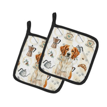 Load image into Gallery viewer, Orange and White Brittany Coffee Bar Pair of Pot Holders