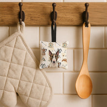 Load image into Gallery viewer, Brindle and White Bull Terrier Coffee Bar Hanging Square Fabric Ornament 3.5 × 3.5