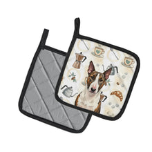 Load image into Gallery viewer, Brindle and White Bull Terrier Coffee Bar Pair of Pot Holders