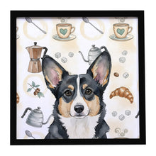 Load image into Gallery viewer, Black and White Cardigan Welsh Corgi Coffee Bar Framed Metal Print