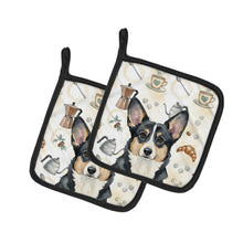 Load image into Gallery viewer, Black and White Cardigan Welsh Corgi Coffee Bar Pair of Pot Holders