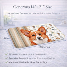 Load image into Gallery viewer, Red Cardigan Welsh Corgi Coffee Bar Dish Drying Mat