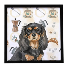 Load image into Gallery viewer, Black and Tan Cavalier Spaniel Coffee Bar Framed Metal Print