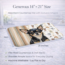 Load image into Gallery viewer, Black and Tan Chihuahua Coffee Bar Dish Drying Mat