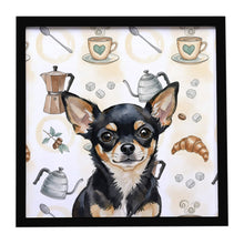 Load image into Gallery viewer, Black and Tan Chihuahua Coffee Bar Framed Metal Print