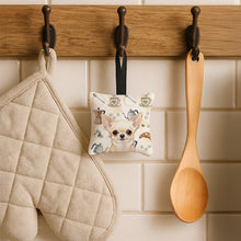 Load image into Gallery viewer, Cream Chihuahua Coffee Bar Hanging Square Fabric Ornament 3.5 × 3.5