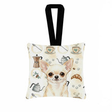 Load image into Gallery viewer, Cream Chihuahua Coffee Bar Hanging Square Fabric Ornament 3.5 × 3.5