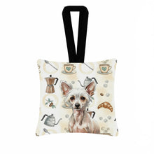 Load image into Gallery viewer, Hairless Chinese Crested Coffee Bar Hanging Square Fabric Ornament 3.5 × 3.5