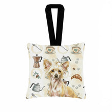 Load image into Gallery viewer, Hairless Palomino Chinese Crested Coffee Bar Hanging Square Fabric Ornament 3.5 × 3.5