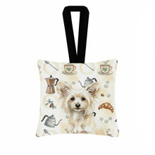 Load image into Gallery viewer, Powderpuff Chinese Crested Coffee Bar Hanging Square Fabric Ornament 3.5 × 3.5