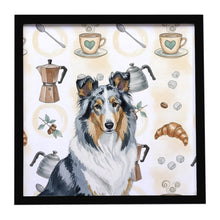 Load image into Gallery viewer, Blue Merle Collie Coffee Bar Framed Metal Print