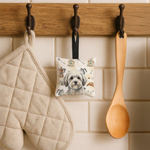 Load image into Gallery viewer, White with Gray Coton de Tulear Coffee Bar Hanging Square Fabric Ornament 3.5 × 3.5