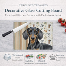 Load image into Gallery viewer, Black and Tan Dachshund Coffee Bar Glass Cutting Board