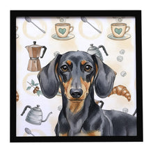 Load image into Gallery viewer, Black and Tan Dachshund Coffee Bar Framed Metal Print