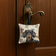 Load image into Gallery viewer, Black and Tan Dachshund Coffee Bar Hanging Square Fabric Ornament 3.5 × 3.5