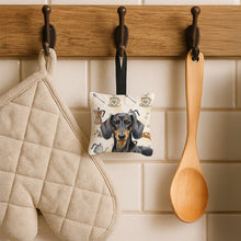 Load image into Gallery viewer, Black and Tan Dachshund Coffee Bar Hanging Square Fabric Ornament 3.5 × 3.5