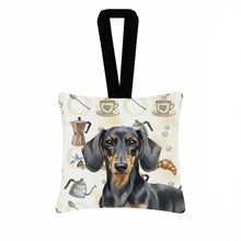 Load image into Gallery viewer, Black and Tan Dachshund Coffee Bar Hanging Square Fabric Ornament 3.5 × 3.5