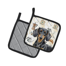 Load image into Gallery viewer, Black and Tan Dachshund Coffee Bar Pair of Pot Holders