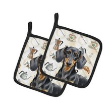 Load image into Gallery viewer, Black and Tan Dachshund Coffee Bar Pair of Pot Holders