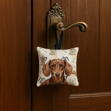 Load image into Gallery viewer, Chocolate and Tan Dachshund Coffee Bar Hanging Square Fabric Ornament 3.5 × 3.5
