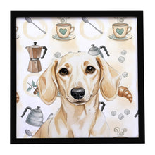 Load image into Gallery viewer, Cream Dachshund Coffee Bar Framed Metal Print