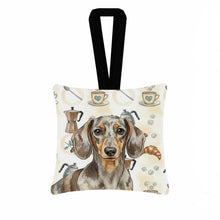 Load image into Gallery viewer, Dapple Dachshund Coffee Bar Hanging Square Fabric Ornament 3.5 × 3.5