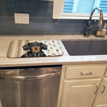 Load image into Gallery viewer, Longhaired Black and Tan Dachshund Coffee Bar Dish Drying Mat