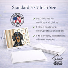 Load image into Gallery viewer, Longhaired Black and Tan Dachshund Coffee Bar Greeting Cards Pack of 8