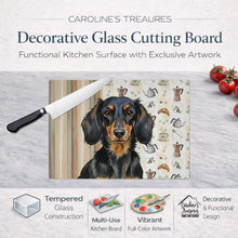 Load image into Gallery viewer, Longhaired Black and Tan Dachshund Coffee Bar Glass Cutting Board