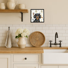 Load image into Gallery viewer, Longhaired Black and Tan Dachshund Coffee Bar Framed Metal Print