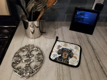 Load image into Gallery viewer, Longhaired Black and Tan Dachshund Coffee Bar Pair of Pot Holders