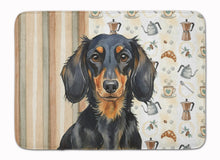 Load image into Gallery viewer, Longhaired Black and Tan Dachshund Coffee Bar Memory Foam Kitchen Mat
