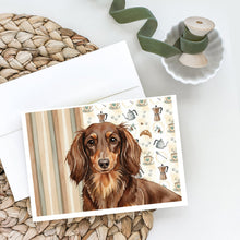 Load image into Gallery viewer, Longhaired Chocolate and Tan Dachshund Coffee Bar Greeting Cards Pack of 8