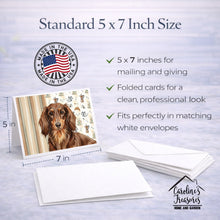 Load image into Gallery viewer, Longhaired Chocolate and Tan Dachshund Coffee Bar Greeting Cards Pack of 8