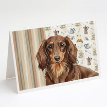 Load image into Gallery viewer, Longhaired Chocolate and Tan Dachshund Coffee Bar Greeting Cards Pack of 8