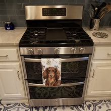 Load image into Gallery viewer, Longhaired Chocolate and Tan Dachshund Coffee Bar Kitchen Towel