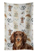 Load image into Gallery viewer, Longhaired Chocolate and Tan Dachshund Coffee Bar Kitchen Towel