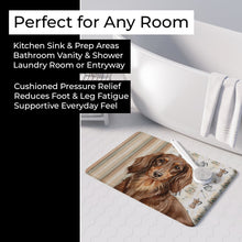 Load image into Gallery viewer, Longhaired Chocolate and Tan Dachshund Coffee Bar Memory Foam Kitchen Mat