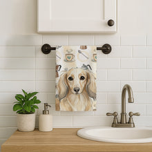 Load image into Gallery viewer, Longhaired Cream Dachshund Coffee Bar Kitchen Towel
