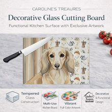 Load image into Gallery viewer, Longhaired Cream Dachshund Coffee Bar Glass Cutting Board